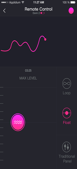 Στιγμιότυπο οθόνης της εφαρμογής Lovense Remote Πατήστε και σύρετε το τηλεχειριστήριο.